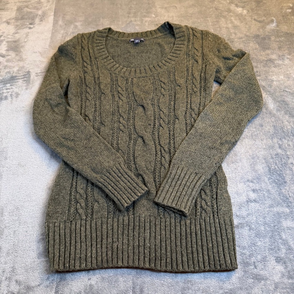 GAP Cable Knit Sweater‎ Olive Green Scoop Neck Long Sleeve Women Small